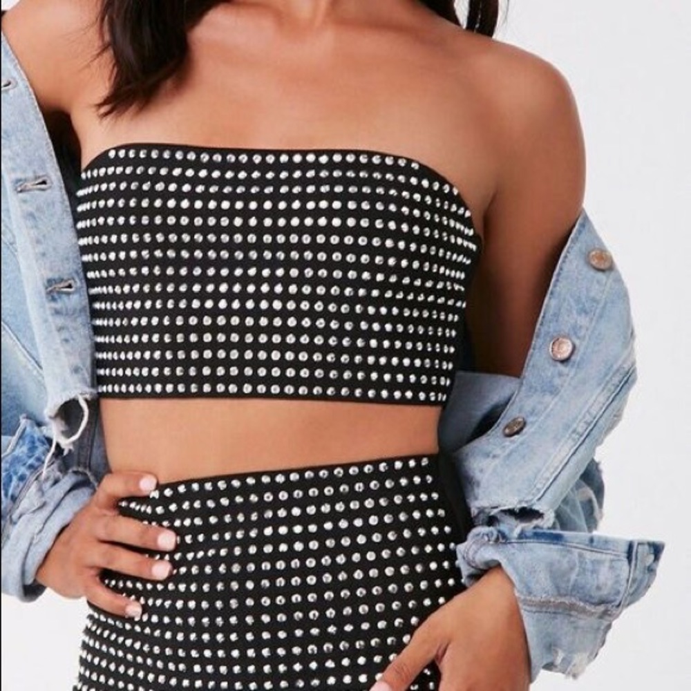 F21 Studded Two Piece Co-ord Bandeau Top and Skirt Set